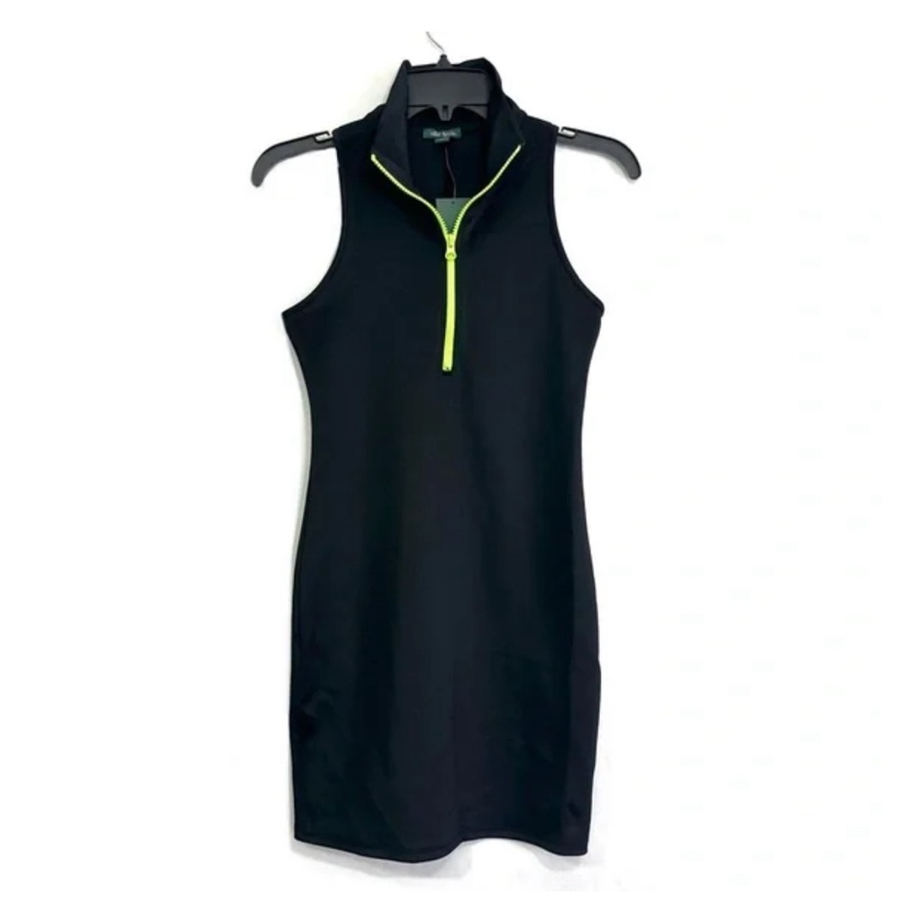 Wild Fable Neon Green Trim High Collar Zipper Bodycon Scuba Mini Dress